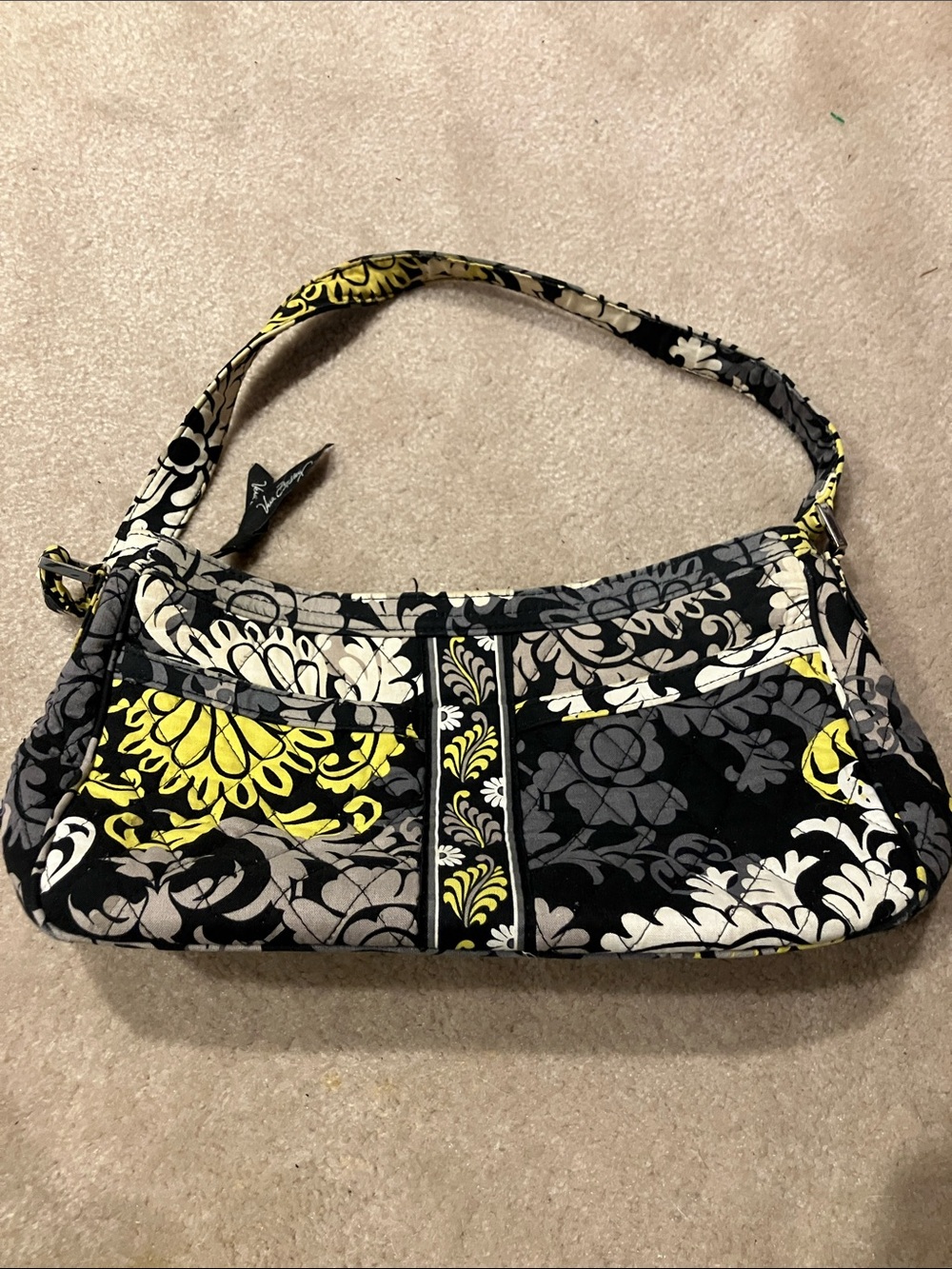 Quilted Vera Bradley Floral Shoulder Bag in Black, Gray & Yellow